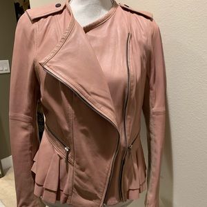 BCBG Light Pink Leather Peplum Jacket